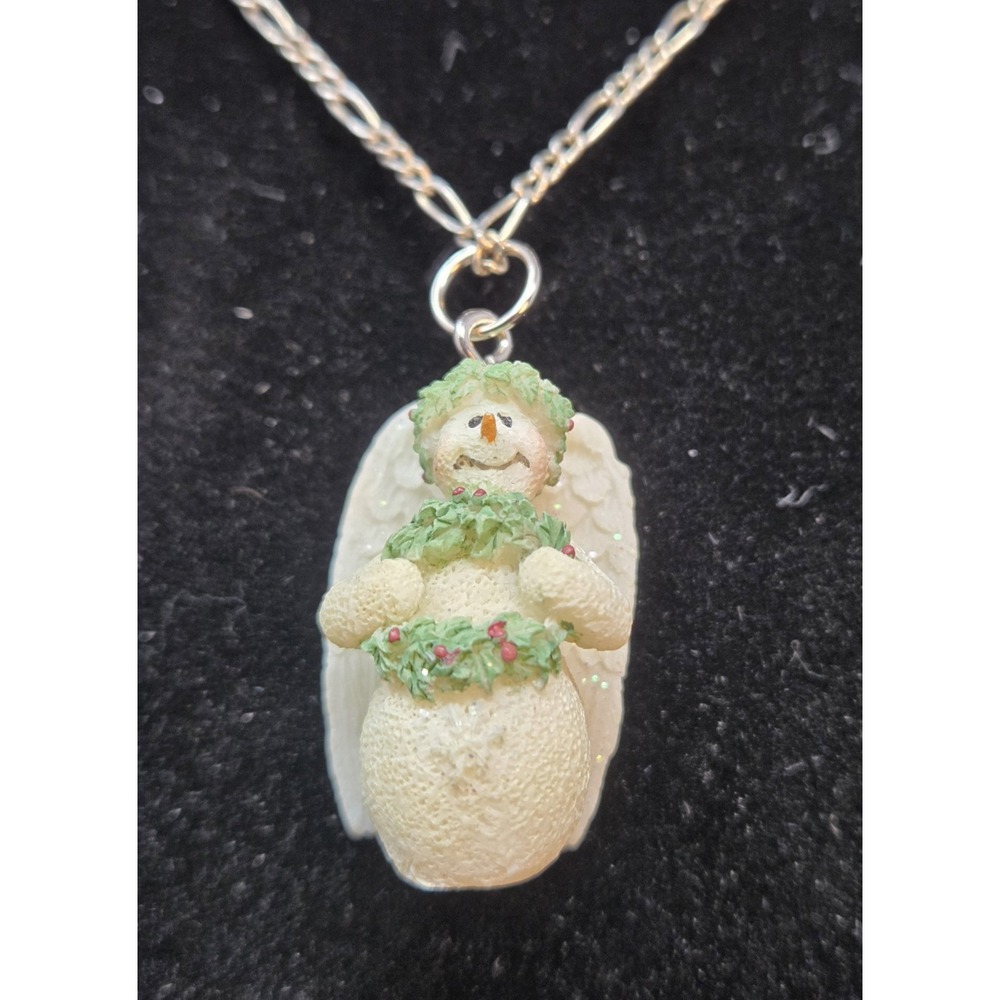 Snowman Angel Resin Pendant Necklace Holly Wreath Glitter Christmas Jewelry
